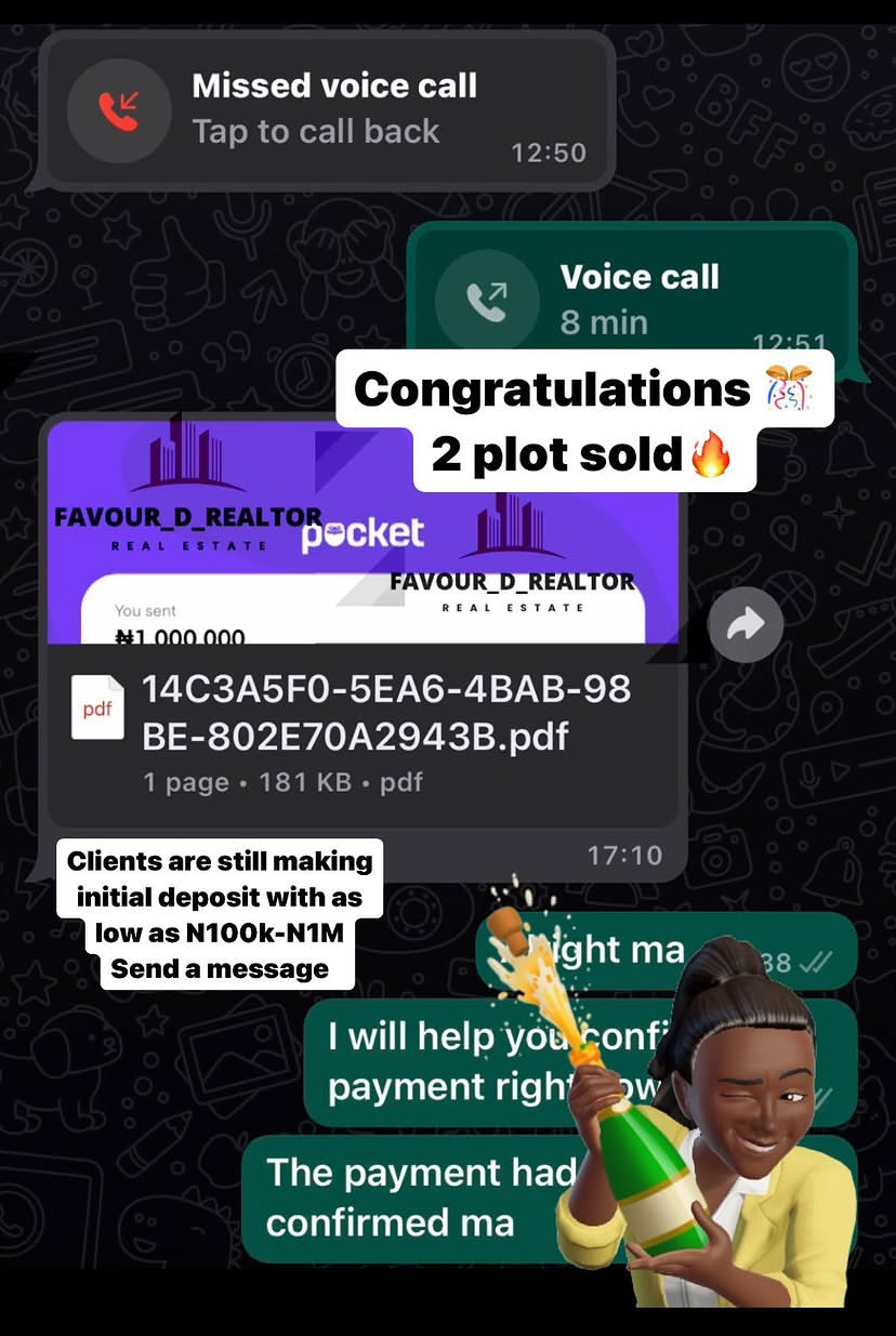 2 Plots sold — client payment confirmation on WhatsApp